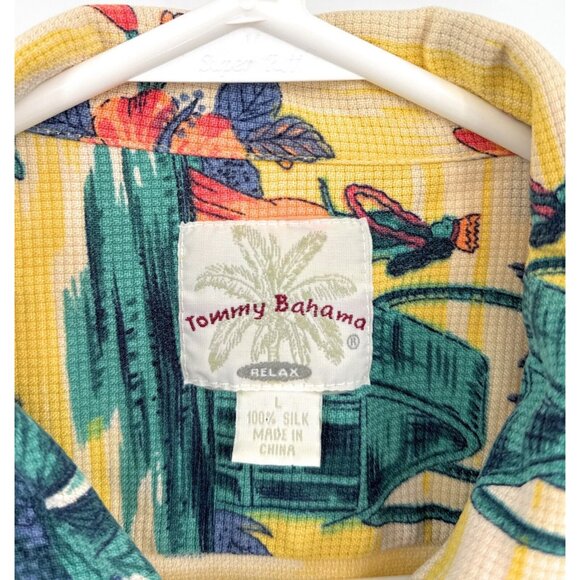 TOMMY BAHAMA Relax Textured Silk Hula and Islands Hawaiian Shirt Mens Sz L - Picture 2 of 5
